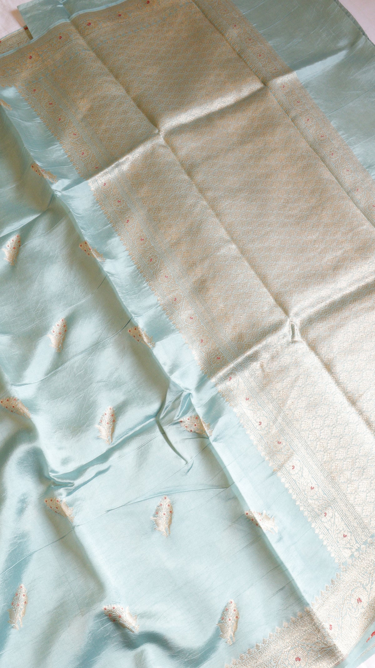 Pale Blue Pure Chiniya Silk Saree