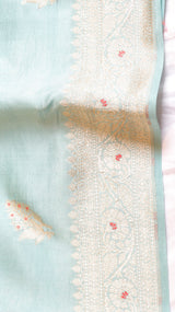Pale Blue Pure Chiniya Silk Saree