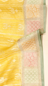 Yellow Pure Kora Silk Handloom Saree with Contrast Border