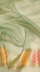 Yellow Pure Kora Silk Handloom Saree with Contrast Border