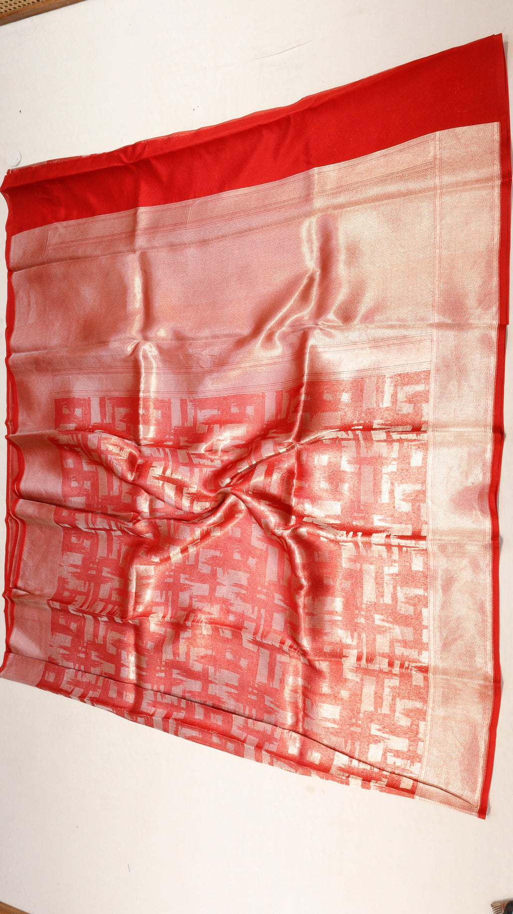 Red Pure Tissue Handloom Saree with Abstract Pattern