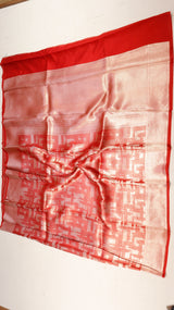 Red Pure Kora Silk Handloom Saree with Abstract Pattern