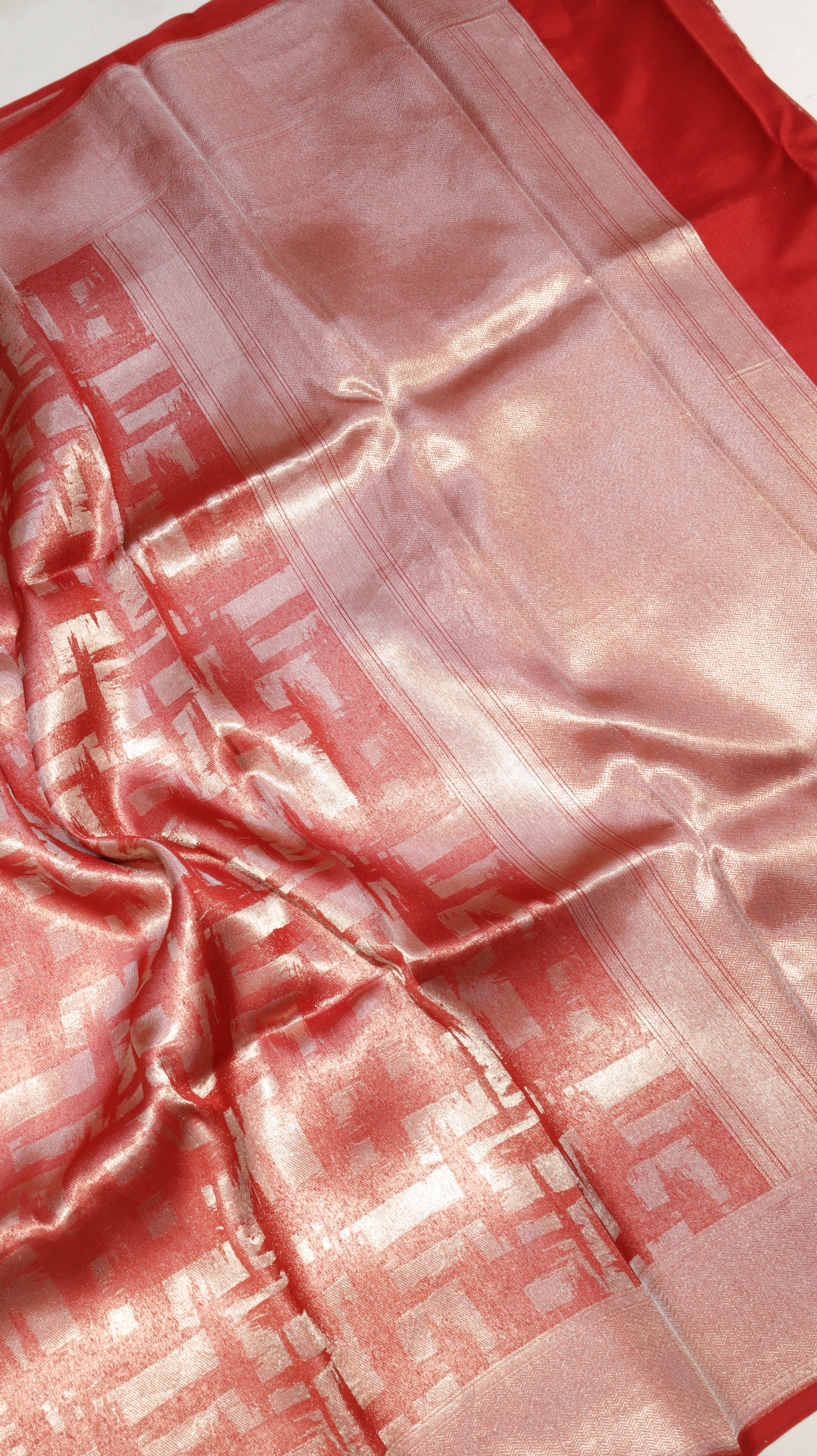 Red Pure Tissue Handloom Saree with Abstract Pattern