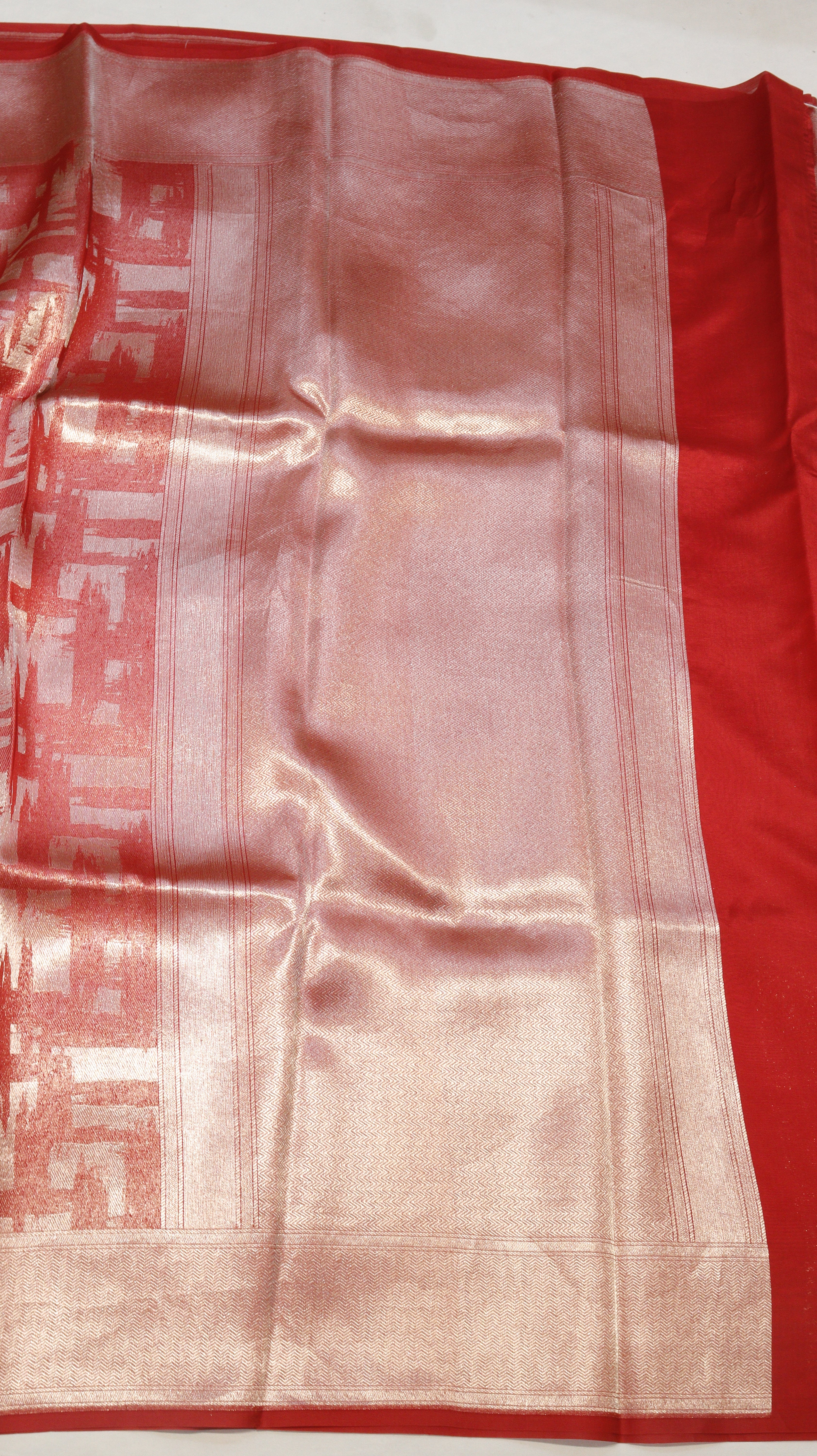 Red Pure Tissue Handloom Saree with Abstract Pattern