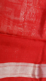 Red Pure Kora Silk Handloom Saree with Abstract Pattern