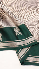Metallic Silver Pure Kora Silk Handloom Saree with Soft Katan Border