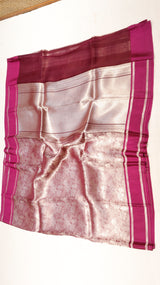 Plum Pure Kora Silk Handloom Saree with Soft Katan Border