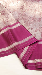 Plum Pure Kora Silk Handloom Saree with Soft Katan Border