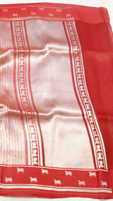 Red Pure Kora Silk Handloom Saree with Soft Katan Border