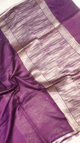 Purple Pure Kora Silk Handloom Saree with Stripe Border