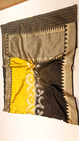 Yellow Black Pure Katan Silk Handloom Saree with Brocade Blouse
