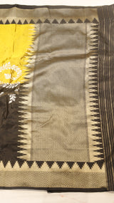 Yellow Black Pure Katan Silk Handloom Saree with Brocade Blouse