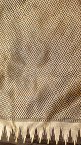 Yellow Black Pure Katan Silk Handloom Saree with Brocade Blouse