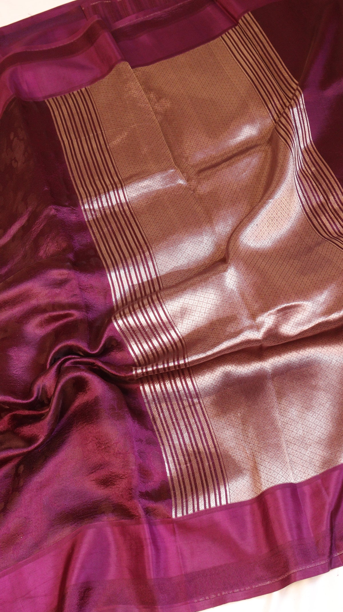 Plum Pure Katan Silk Handloom Saree with Tanchoi Weave