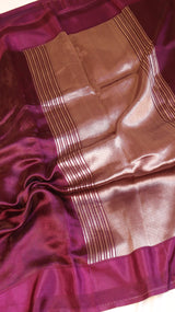 Plum Pure Katan Silk Handloom Saree with Tanchoi Weave