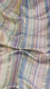 Pastel Blue Pure Tussar Silk Handloom Saree with Stripe Pattern