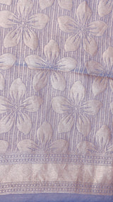 Pastel Blue Pure Tussar Silk Handloom Saree with Stripe Pattern