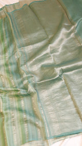 Pastel Green Pure Tussar Silk Handloom Saree with Stripe Pattern