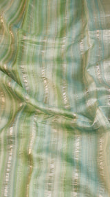 Pastel Green Pure Tussar Silk Handloom Saree with Stripe Pattern