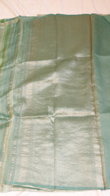 Pastel Green Pure Tussar Silk Handloom Saree with Stripe Pattern