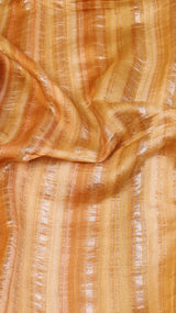 Peach Orange Pure Tussar Silk Handloom Saree with Stripe Pattern