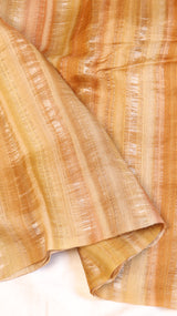 Peach Orange Pure Tussar Silk Handloom Saree with Stripe Pattern