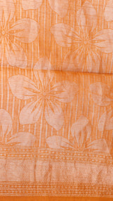 Peach Orange Pure Tussar Silk Handloom Saree with Stripe Pattern