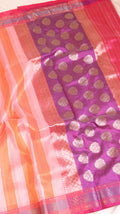 Peach Rangkat Pure Kora Silk Handloom Saree with Satin Border
