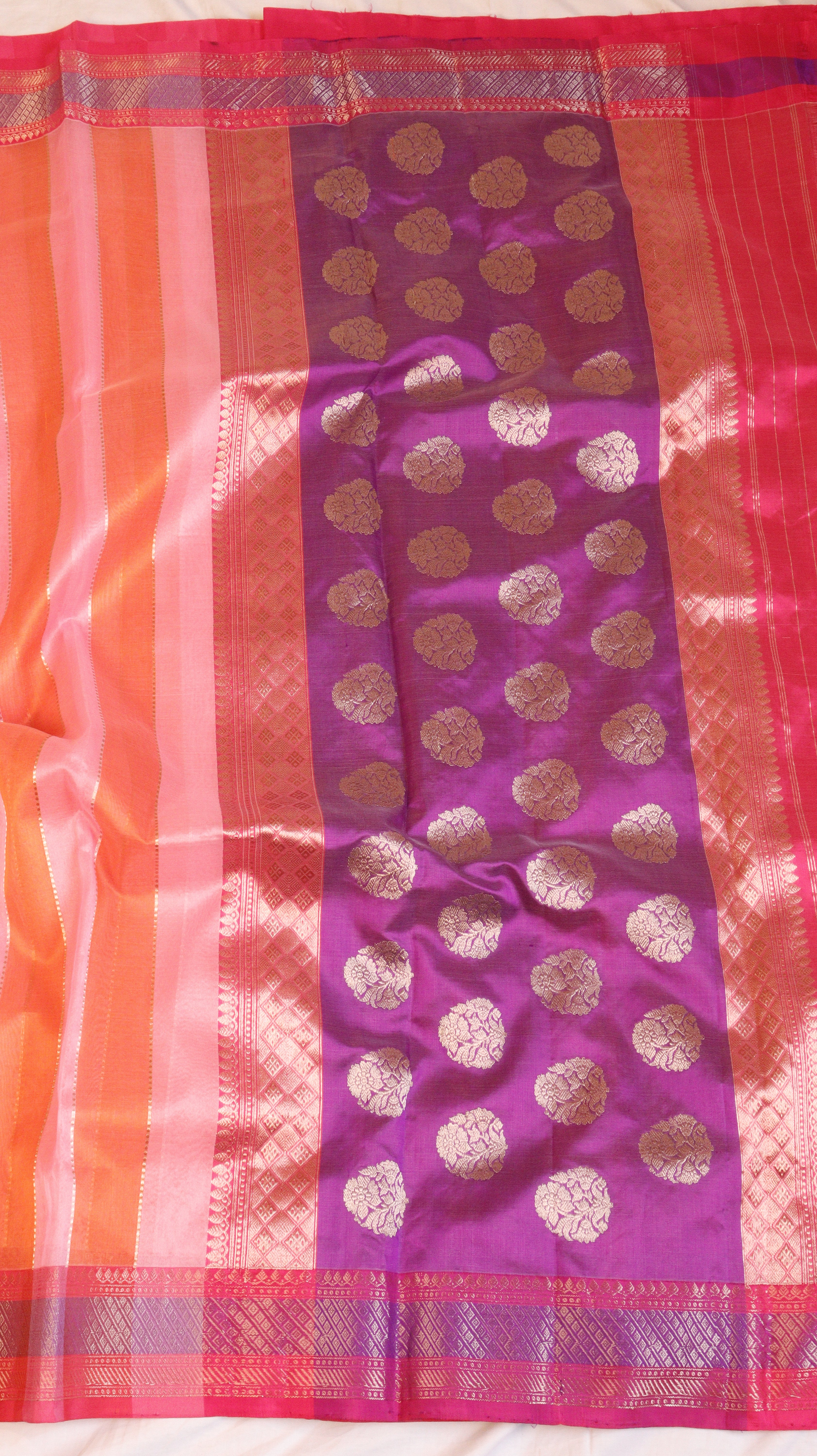 Peach Rangkat Pure Kora Silk Handloom Saree with Satin Border