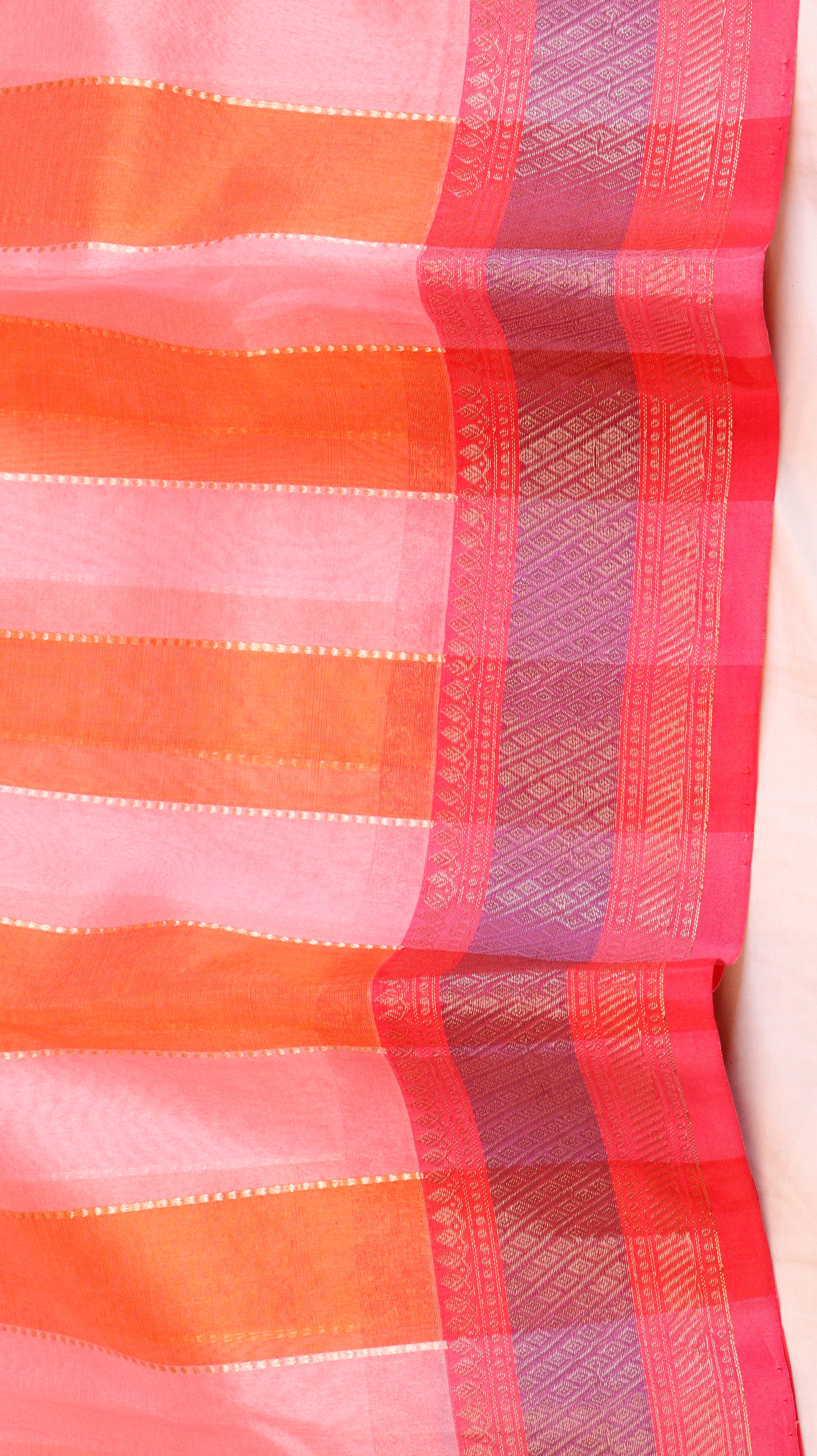 Peach Rangkat Pure Kora Silk Handloom Saree with Satin Border