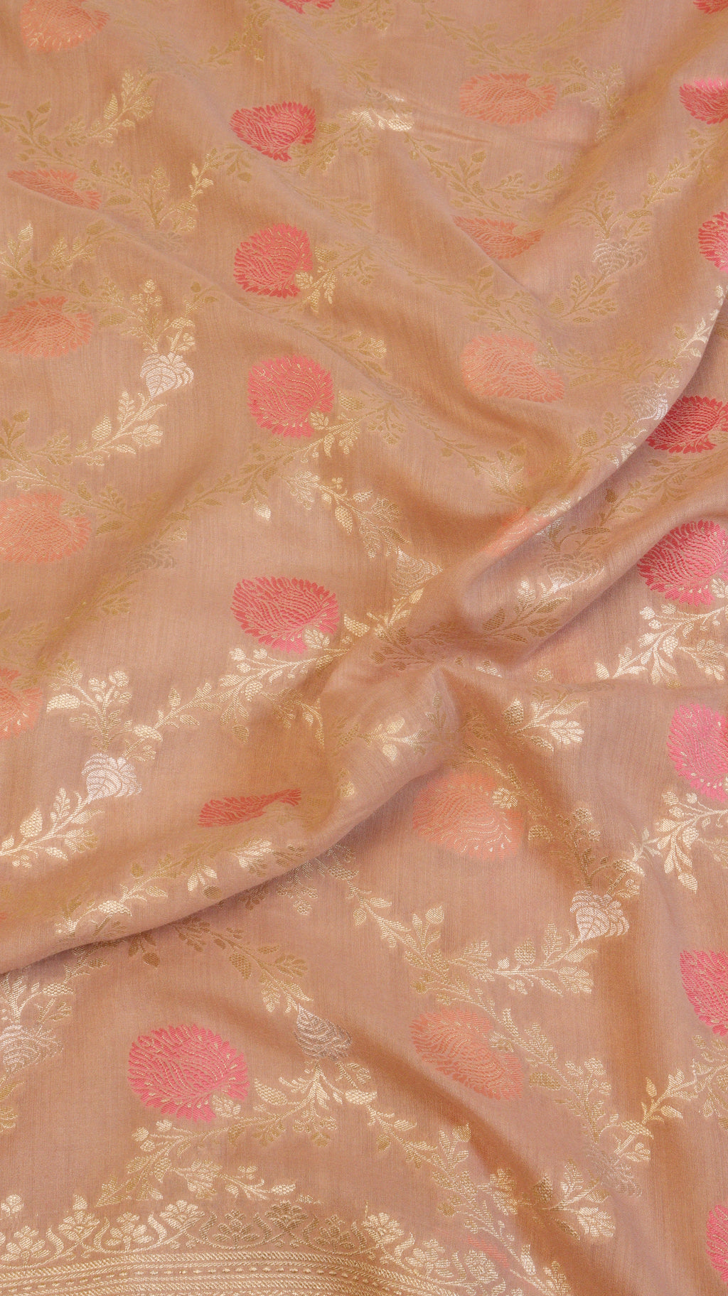Soft Peach Pure Moonga Silk Handloom Saree with Jaal Pattern