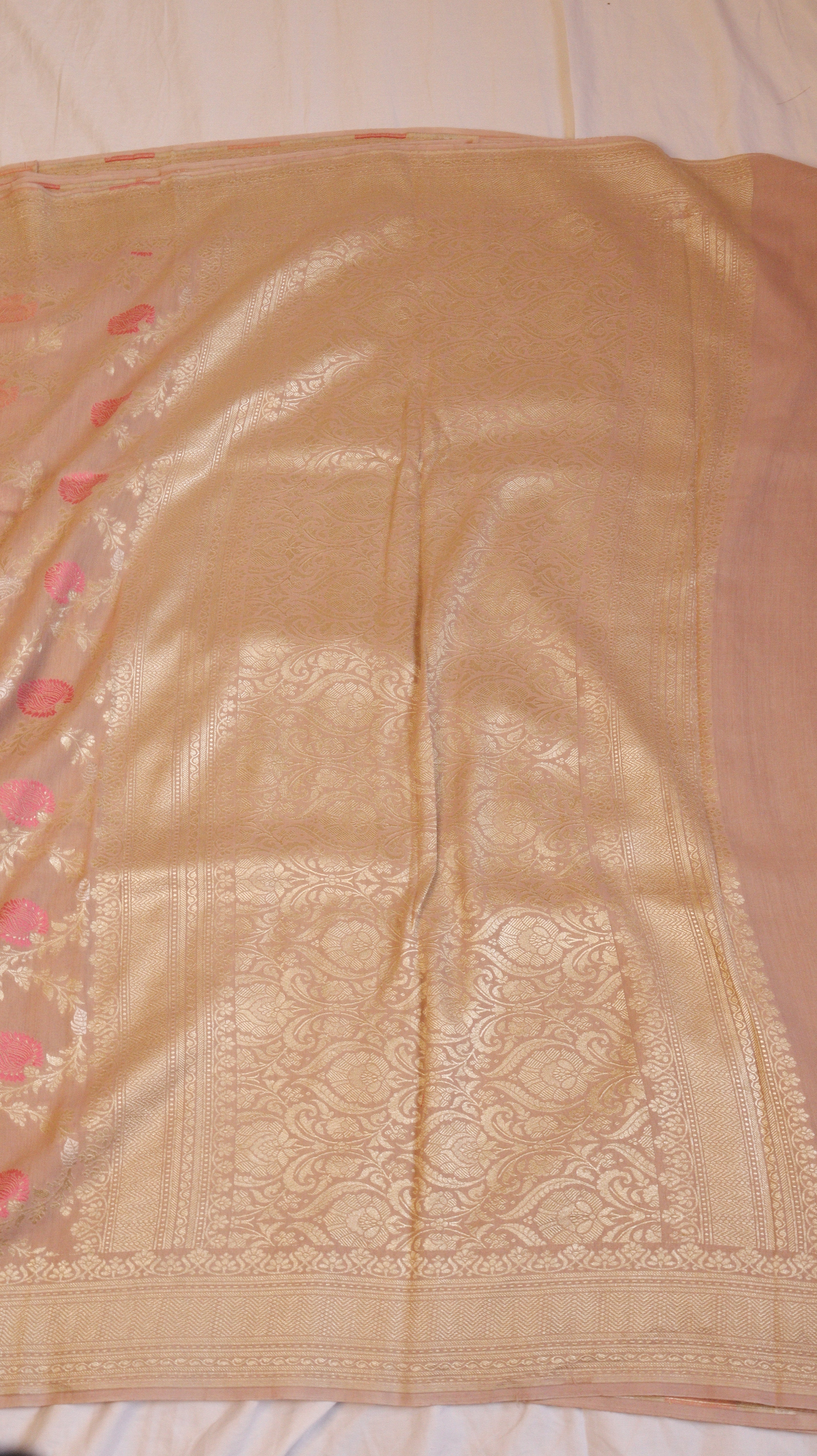 Soft Peach Pure Moonga Silk Handloom Saree with Jaal Pattern