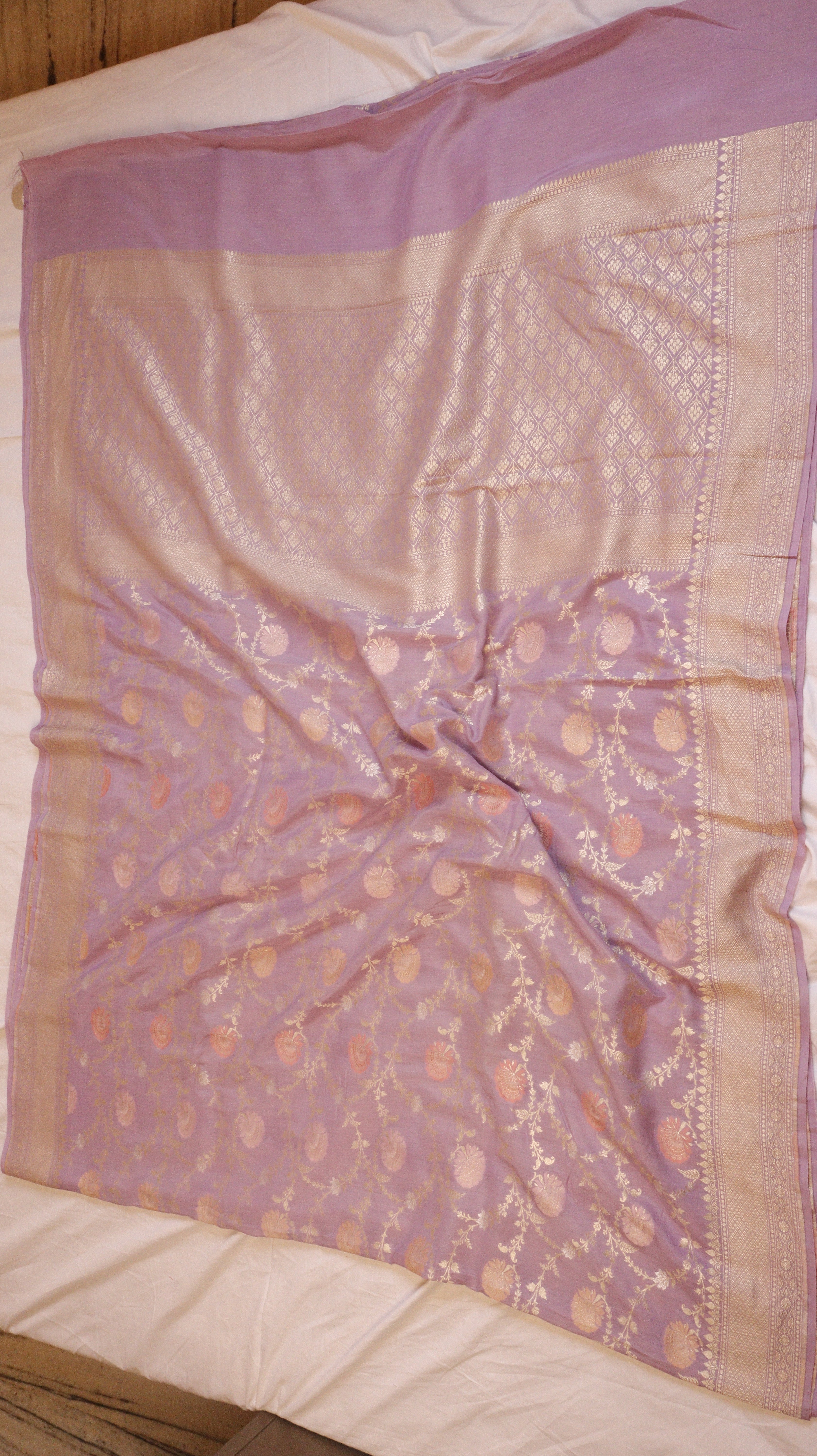 Soft Purple Pure Moonga Silk Handloom Saree with Jaal Pattern