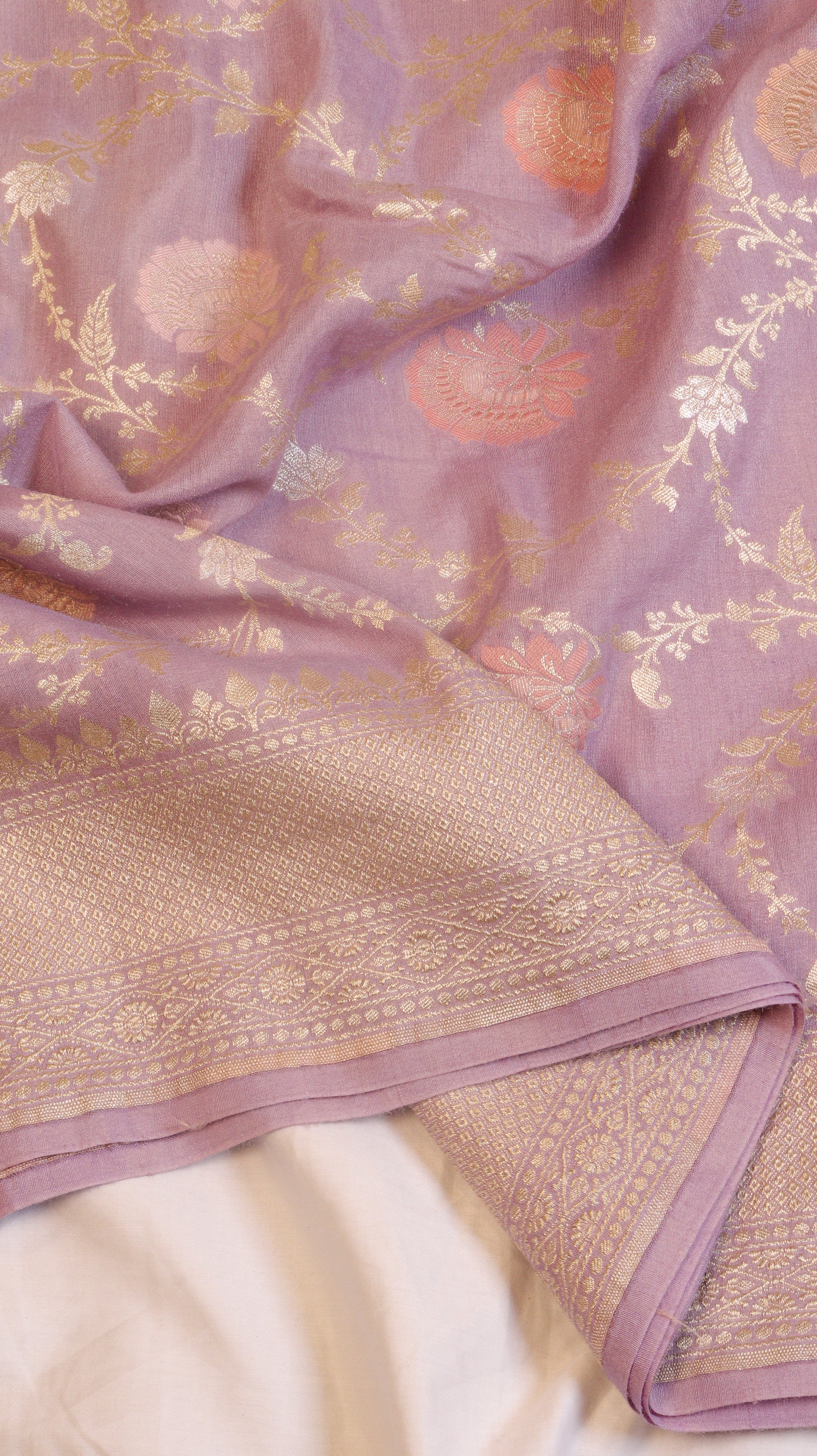 Soft Purple Pure Moonga Silk Handloom Saree with Jaal Pattern