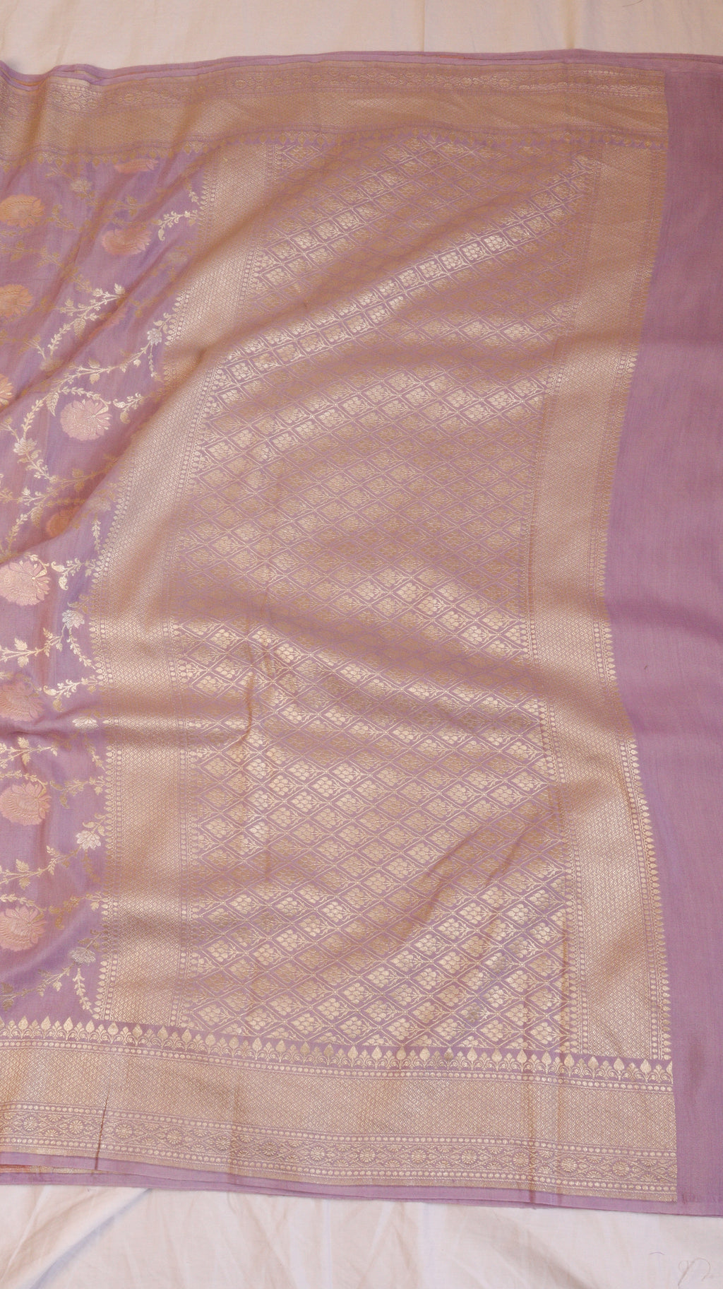 Soft Purple Pure Moonga Silk Handloom Saree with Jaal Pattern