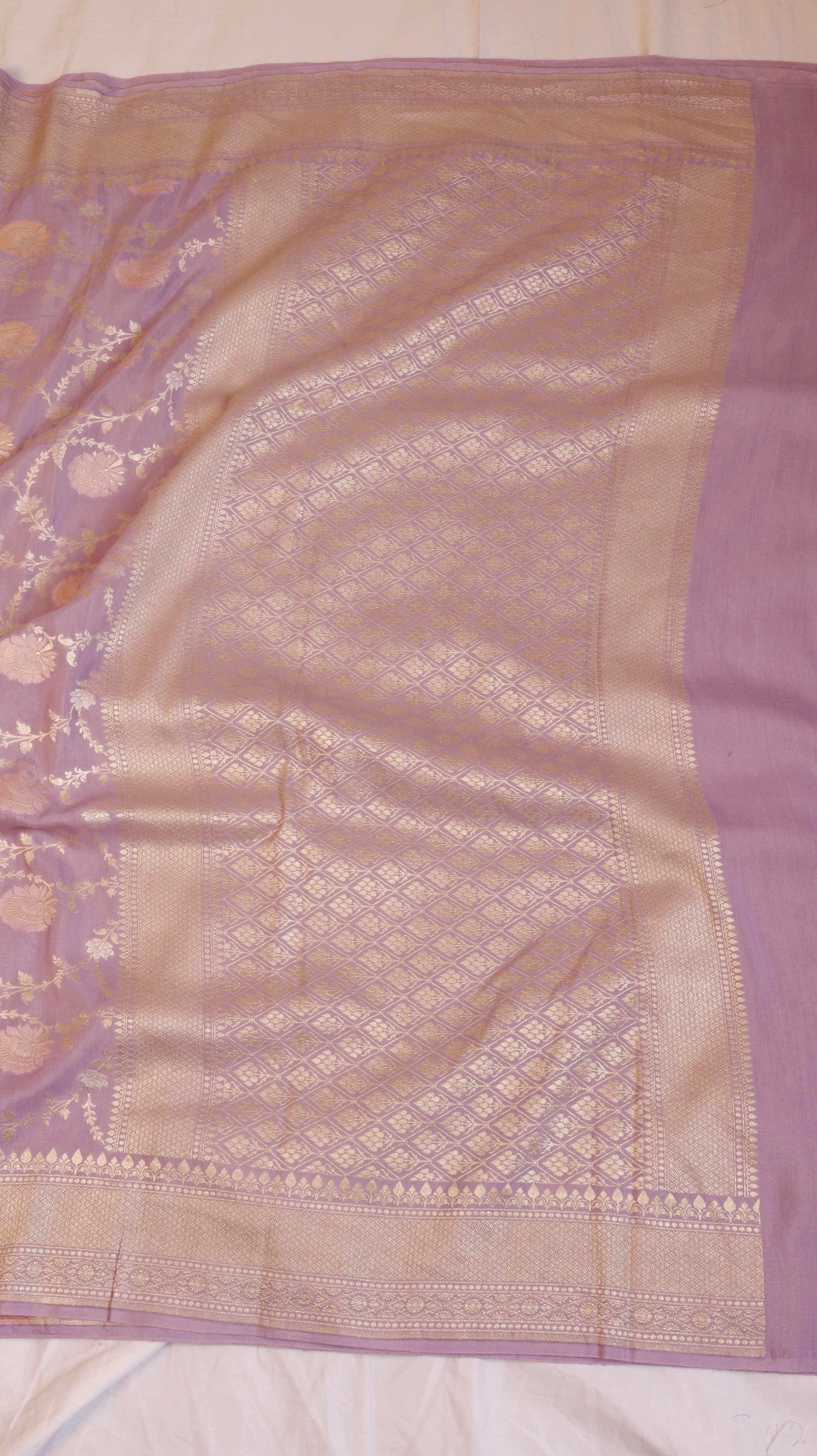 Soft Purple Pure Moonga Silk Handloom Saree with Jaal Pattern