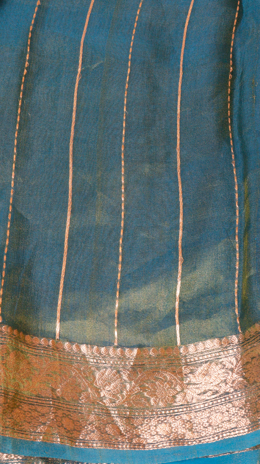 Pre-Order : Teal Blue Pure Tissue Silk Handloom Saree with Floral Border