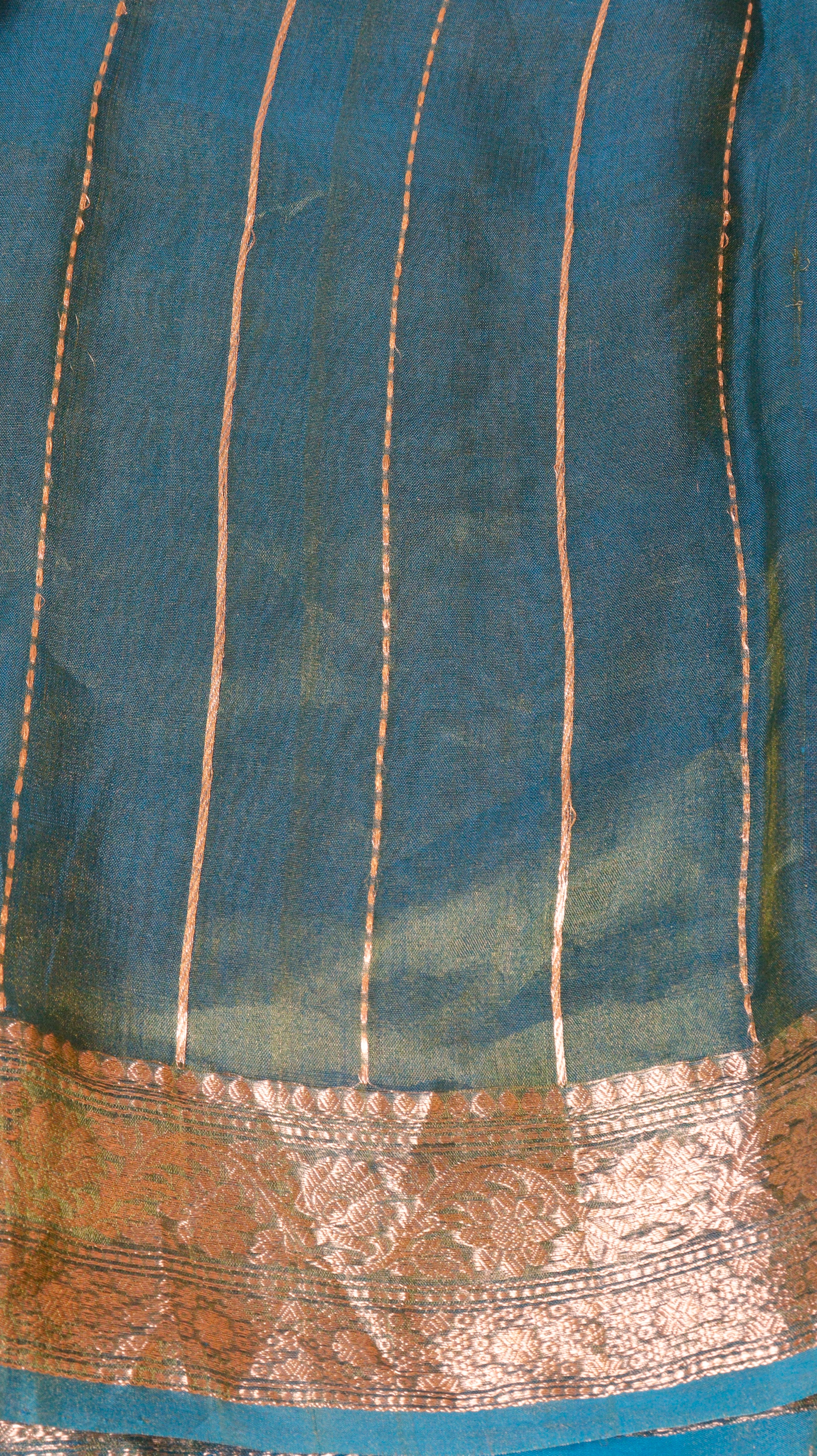 Pre-Order : Teal Blue Pure Tissue Silk Handloom Saree with Floral Border