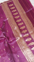 Magenta Pure Tissue Silk Handloom Saree with Stripe Blouse