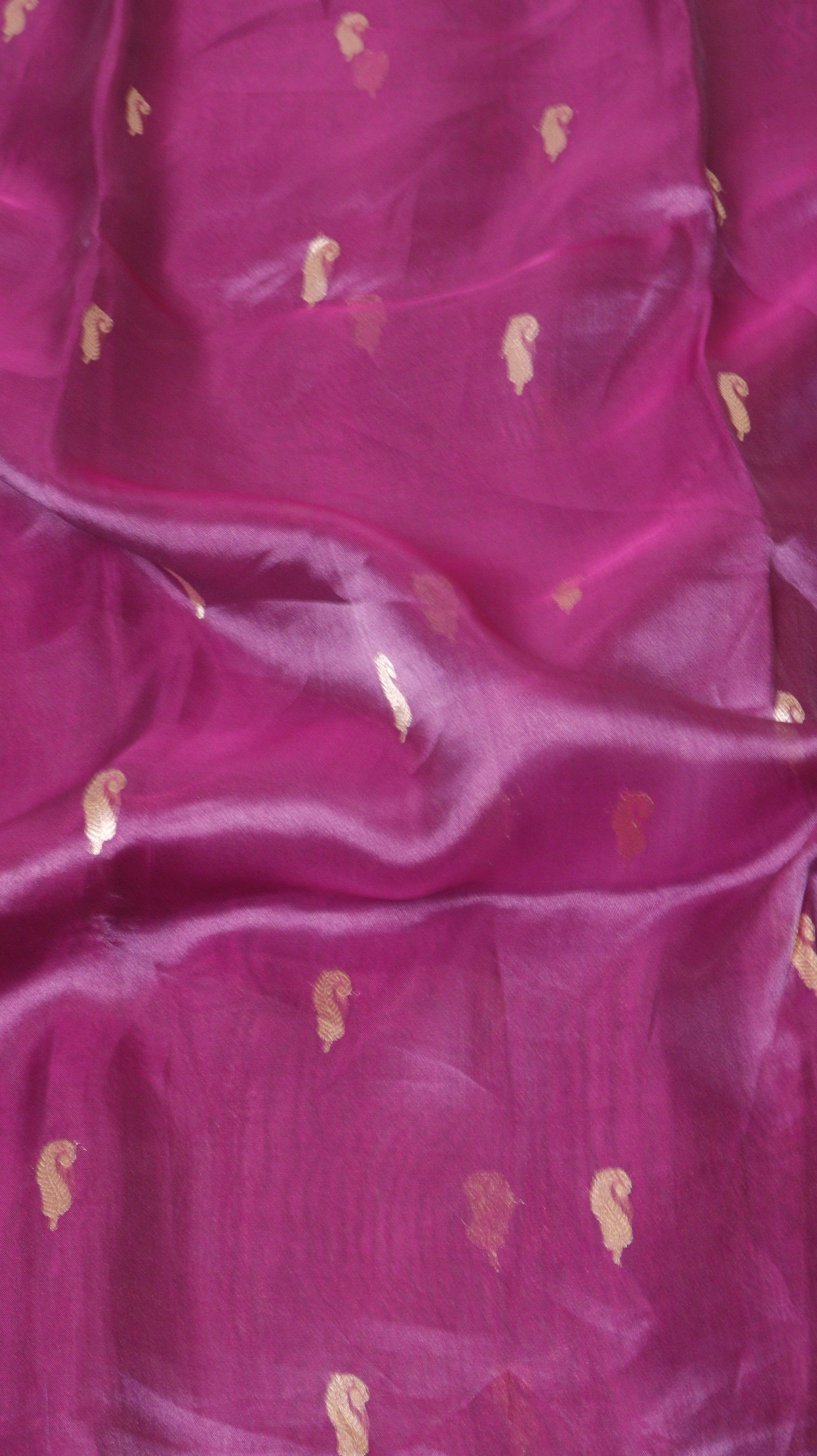 Magenta Pure Tissue Silk Handloom Saree with Stripe Blouse