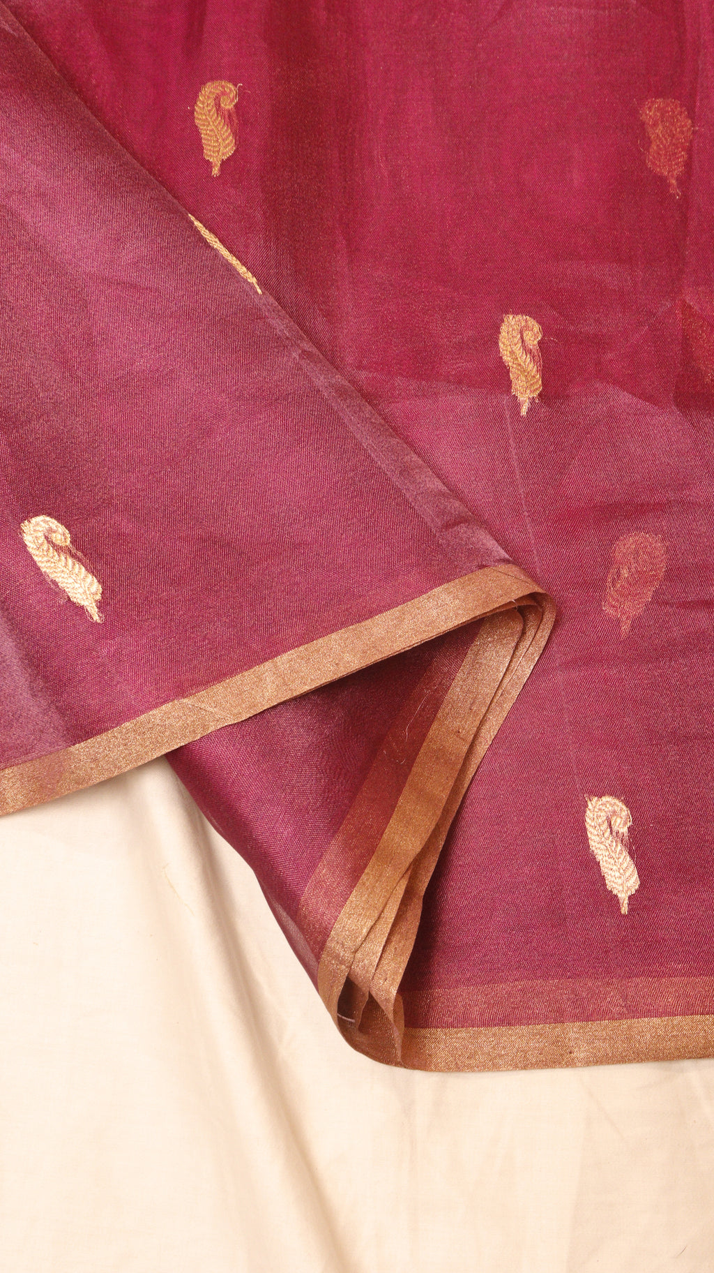 Magenta Pure Tissue Silk Handloom Saree with Stripe Blouse
