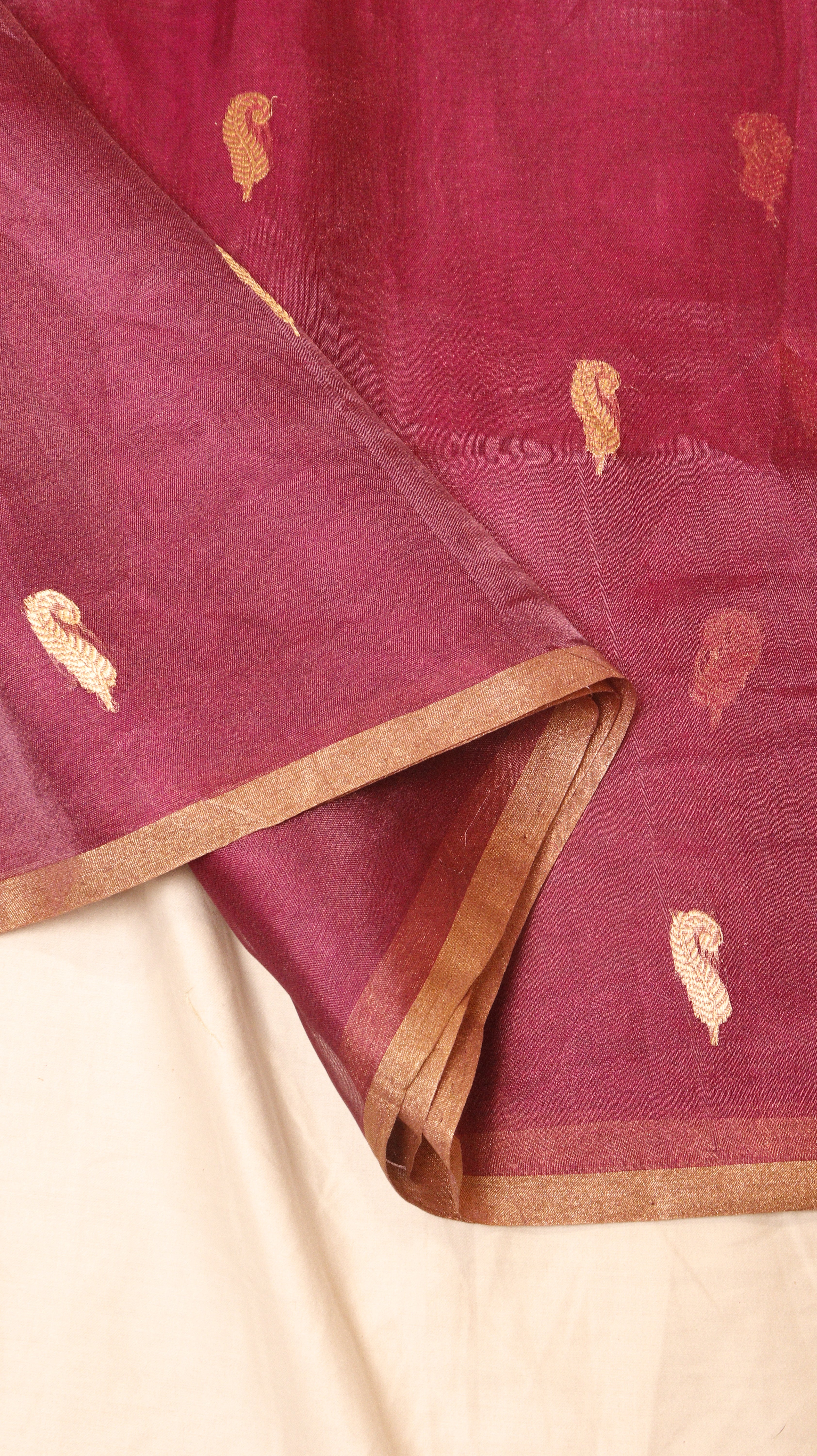 Magenta Pure Tissue Silk Handloom Saree with Stripe Blouse