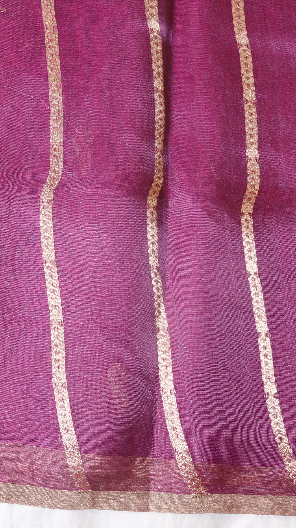 Magenta Pure Tissue Silk Handloom Saree with Stripe Blouse
