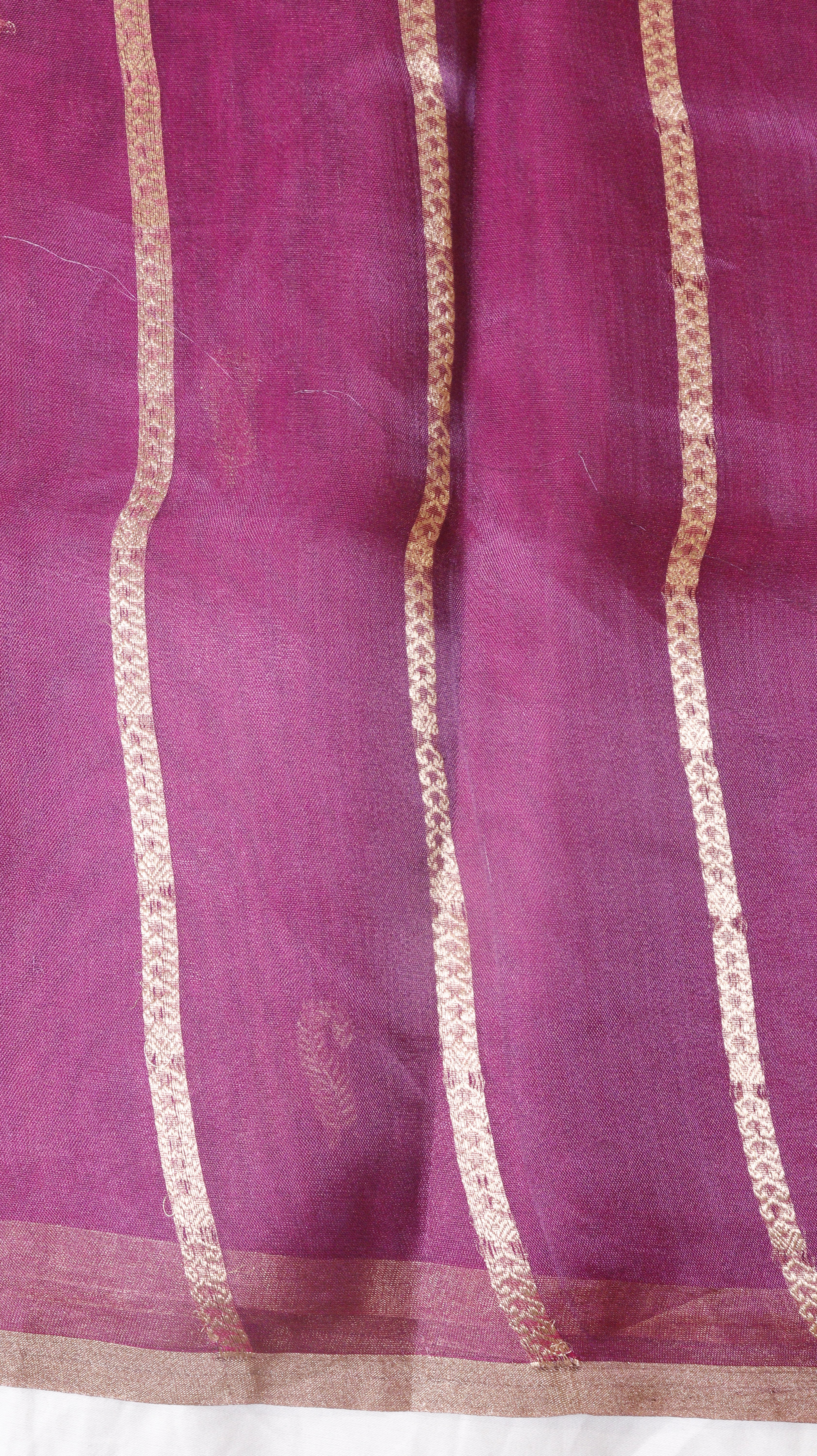 Magenta Pure Tissue Silk Handloom Saree with Stripe Blouse