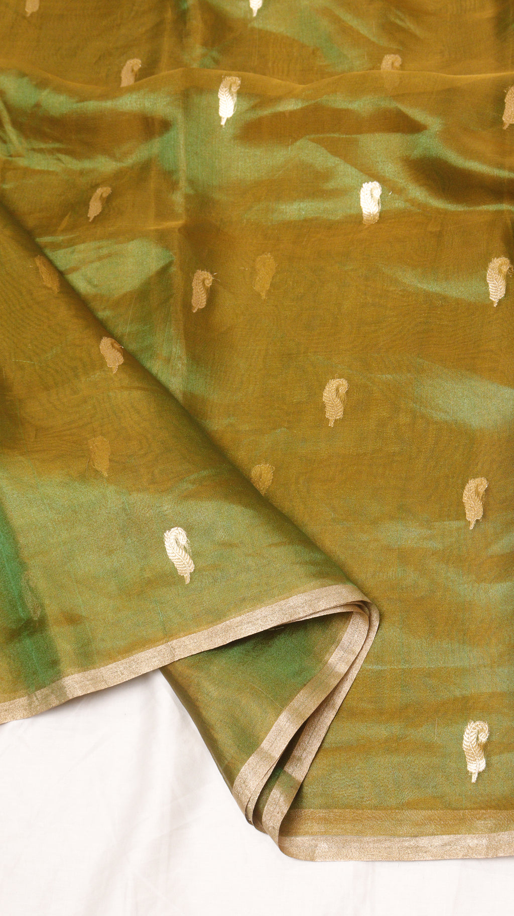 Mustard Gold Pure Tissue Silk Handloom Saree with Stripe Blouse