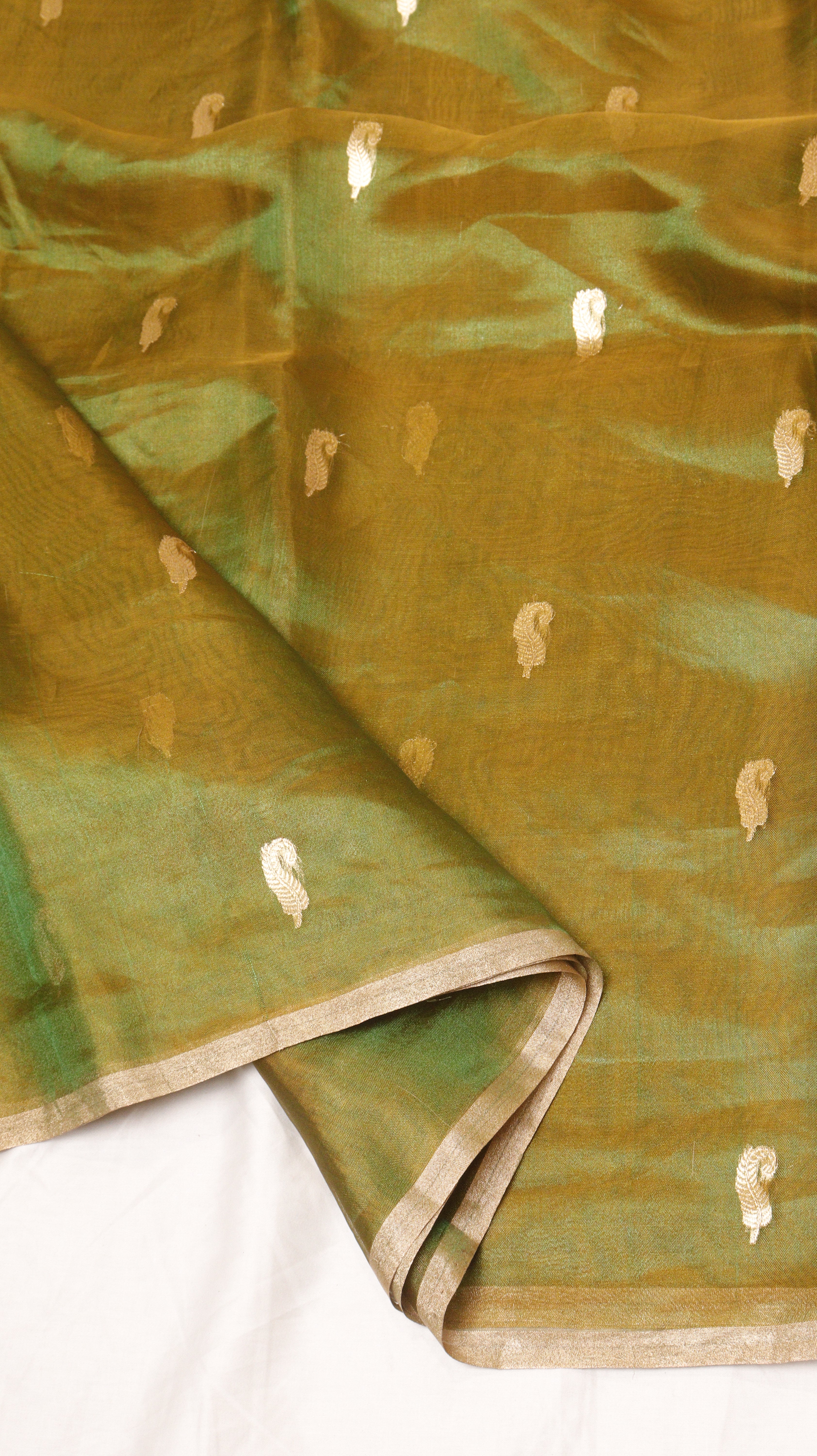 Mustard Gold Pure Tissue Silk Handloom Saree with Stripe Blouse