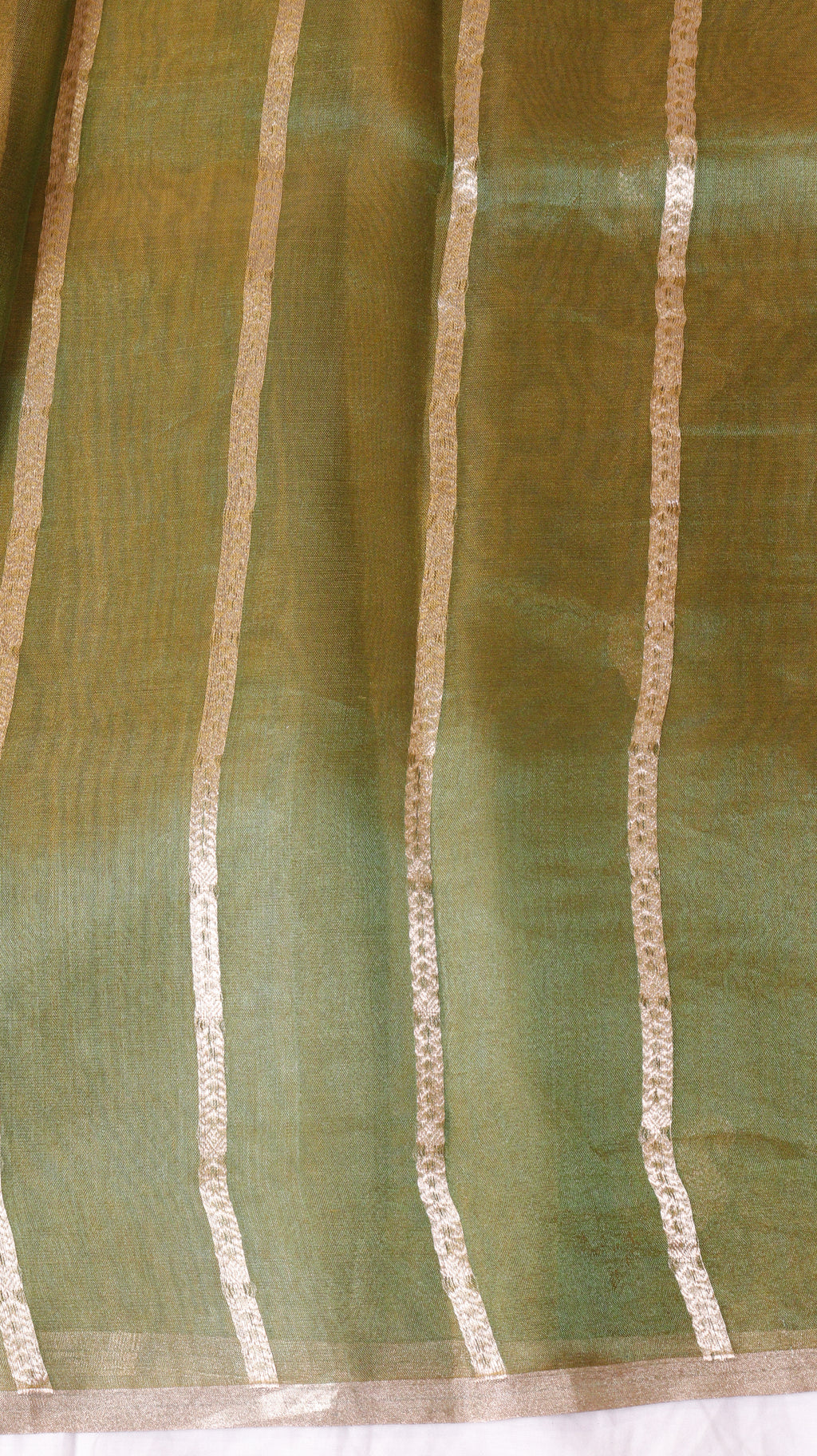 Mustard Gold Pure Tissue Silk Handloom Saree with Stripe Blouse