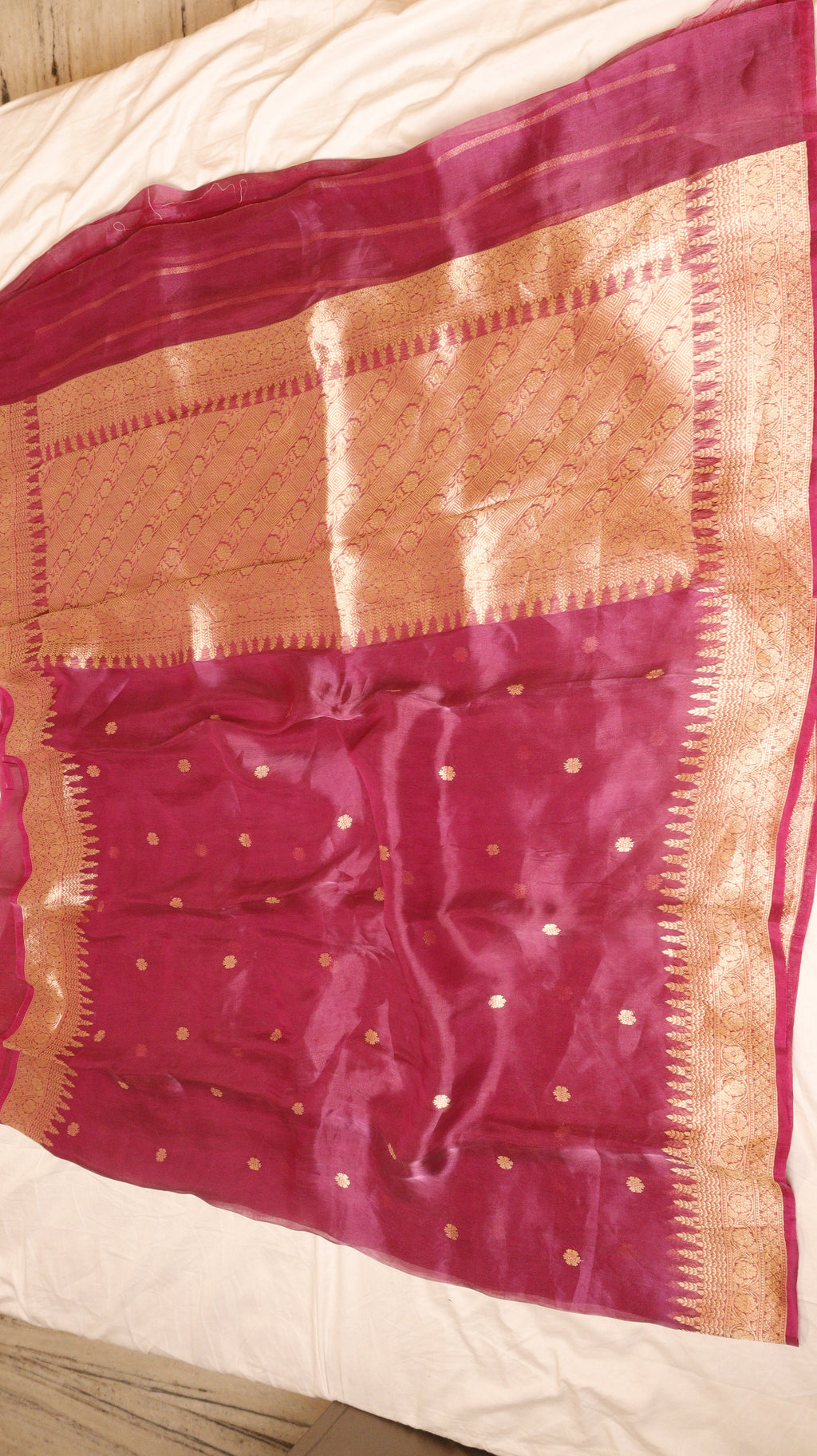 Pre-Order : Pink Pure Tissue Silk Handloom Saree with Stripe Blouse