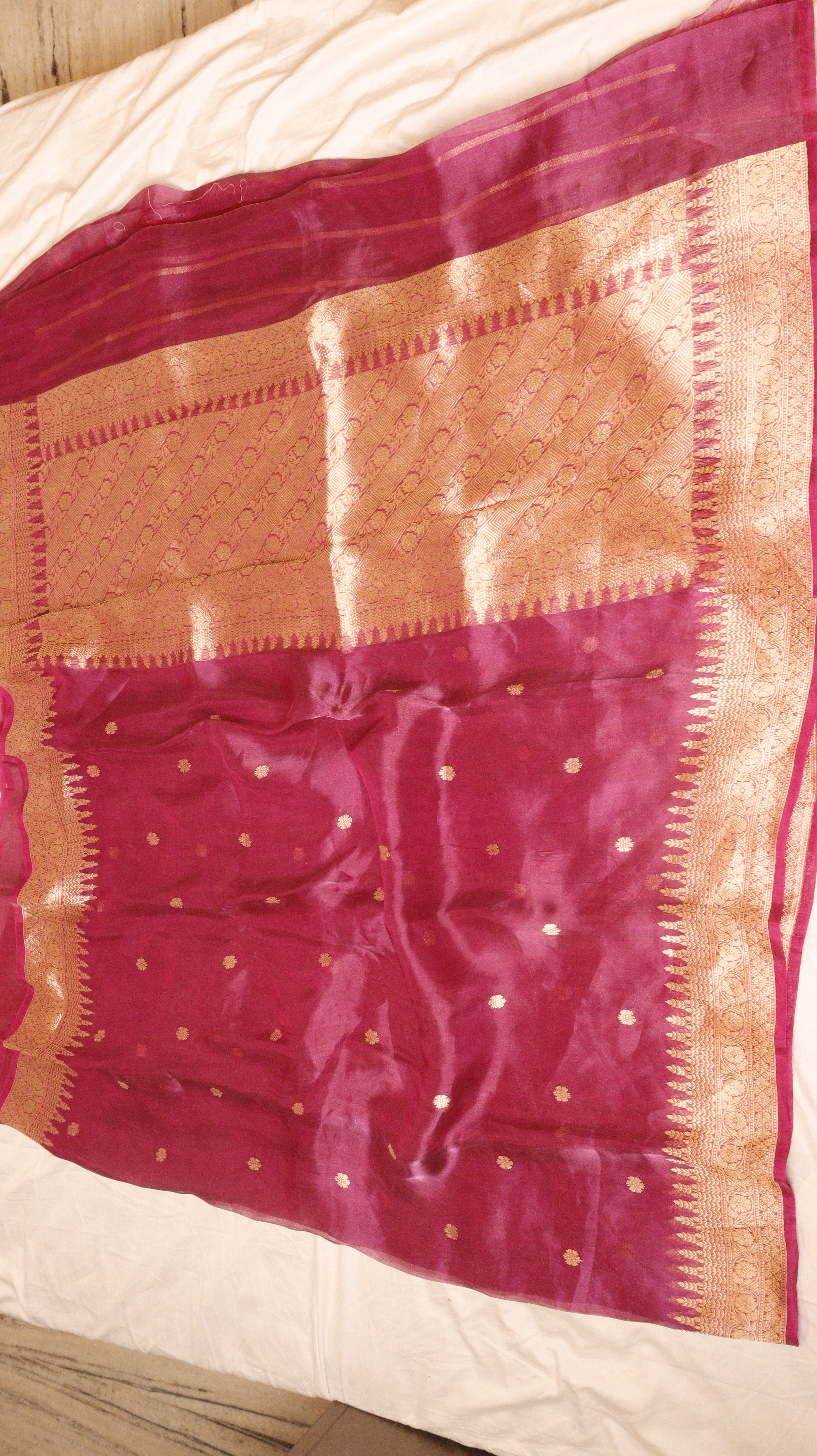 Pre-Order : Pink Pure Tissue Silk Handloom Saree with Stripe Blouse