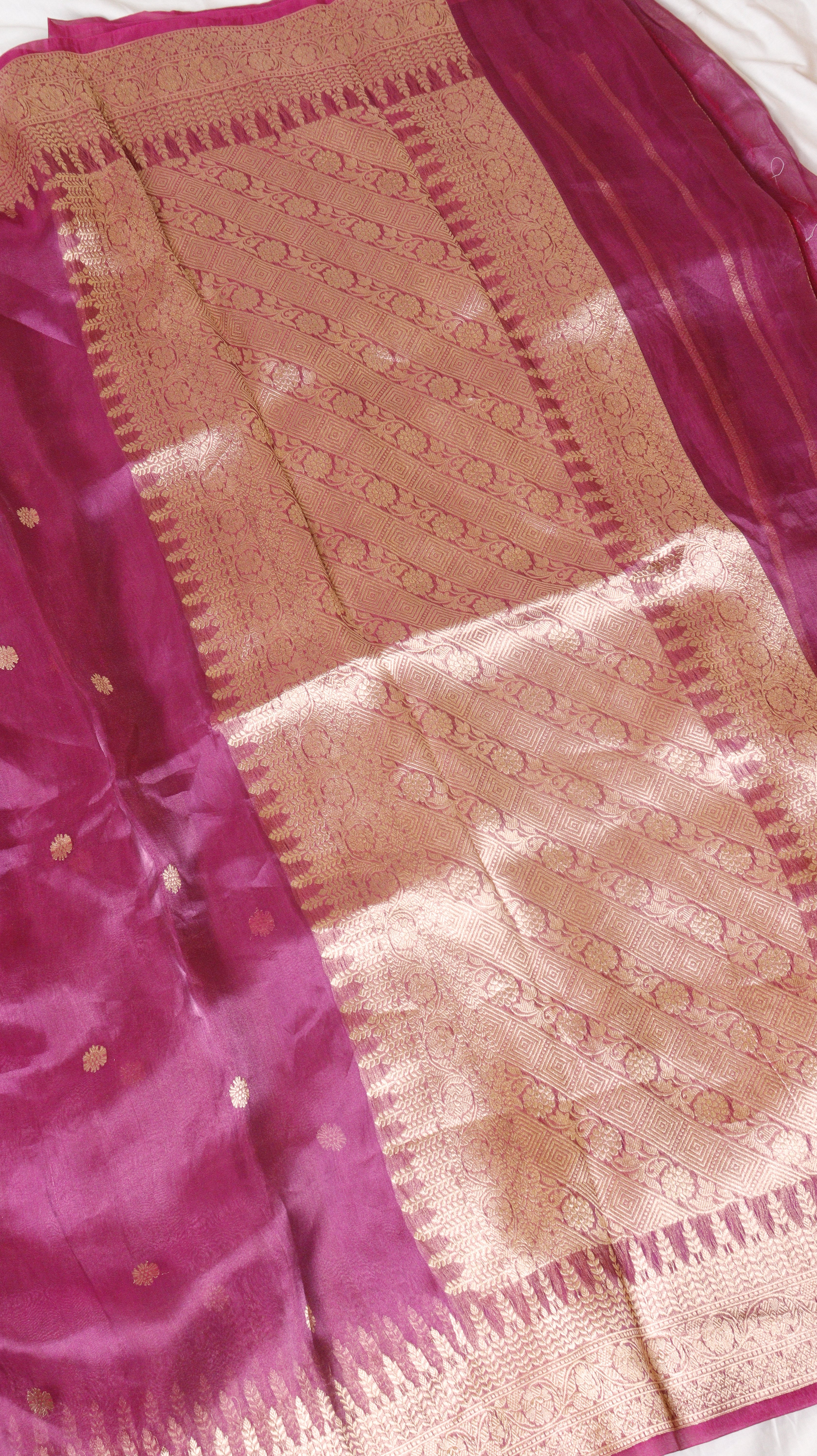 Pre-Order : Pink Pure Tissue Silk Handloom Saree with Stripe Blouse